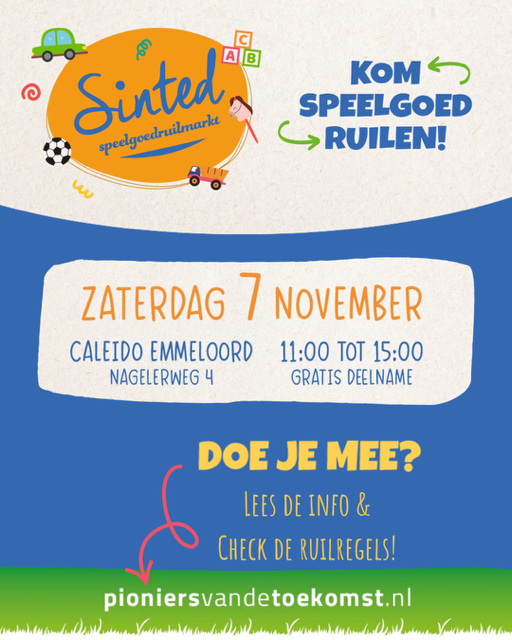 Op zaterdag 7 november speelgoedruilbeurs bij Caleido Nagelerweg.